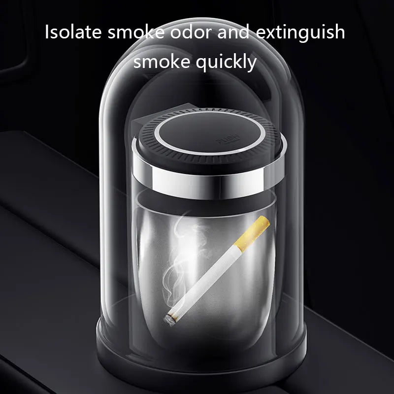 Portable Car Ashtray with Lid Smell Proof Alloy Inner Liner Led Portable Ashtray Cup for Auto Fireproof Shell One Touch Open