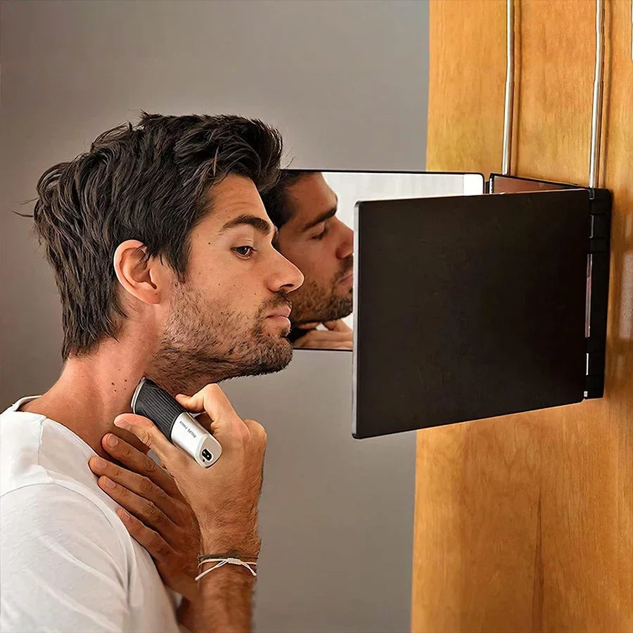 3 Way Mirror for Self Hair Cutting 360 Trifold Hair Cut Mirror for Men Women Makeup Vanity Mirror with Portable Adjustable Hooks