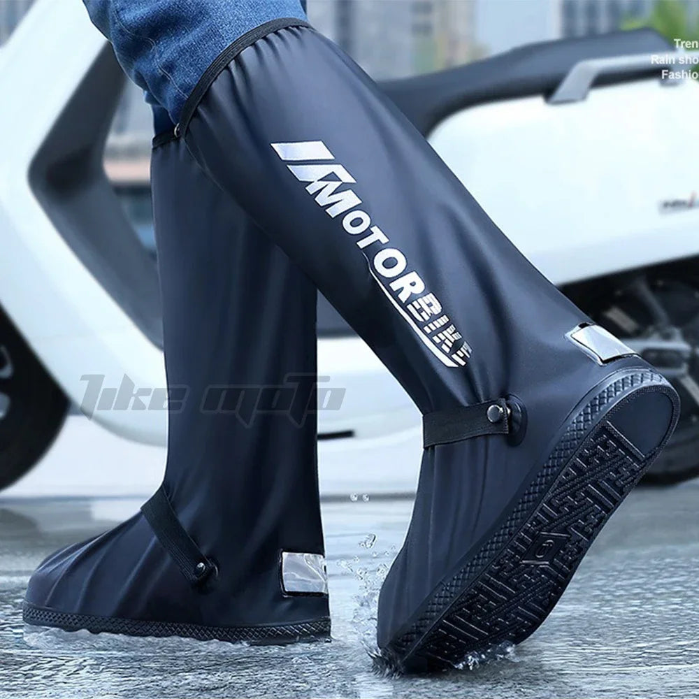 Motorcycle High Rain Boots Waterproof Reflective Snowy Non-Slip Footwear Motorbike Cycling Bike Reusable Rainproof Shoes Cover