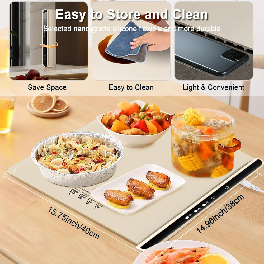 Electric Warming Tray Foldable Food Warmer Fast Heating Portable Dining Table Warmer Food Warmer Mat with Full Surface Heating