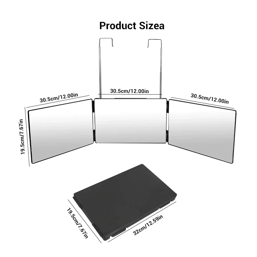 3 Way Mirror for Self Hair Cutting 360 Trifold Hair Cut Mirror for Men Women Makeup Vanity Mirror with Portable Adjustable Hooks