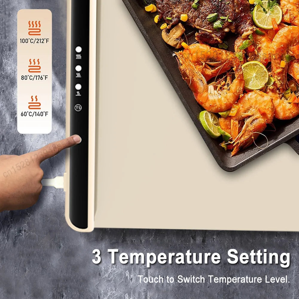 Electric Warming Tray Foldable Food Warmer Fast Heating Portable Dining Table Warmer Food Warmer Mat with Full Surface Heating