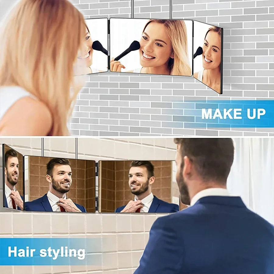 3 Way Mirror for Self Hair Cutting 360 Trifold Hair Cut Mirror for Men Women Makeup Vanity Mirror with Portable Adjustable Hooks