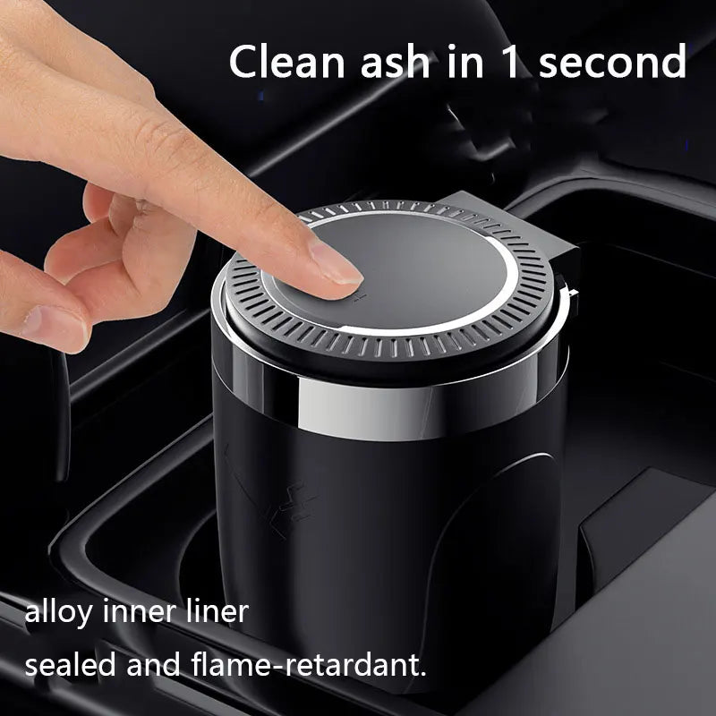 Portable Car Ashtray with Lid Smell Proof Alloy Inner Liner Led Portable Ashtray Cup for Auto Fireproof Shell One Touch Open