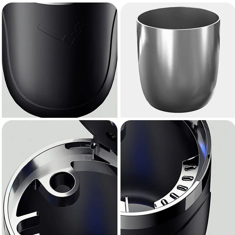 Portable Car Ashtray with Lid Smell Proof Alloy Inner Liner Led Portable Ashtray Cup for Auto Fireproof Shell One Touch Open