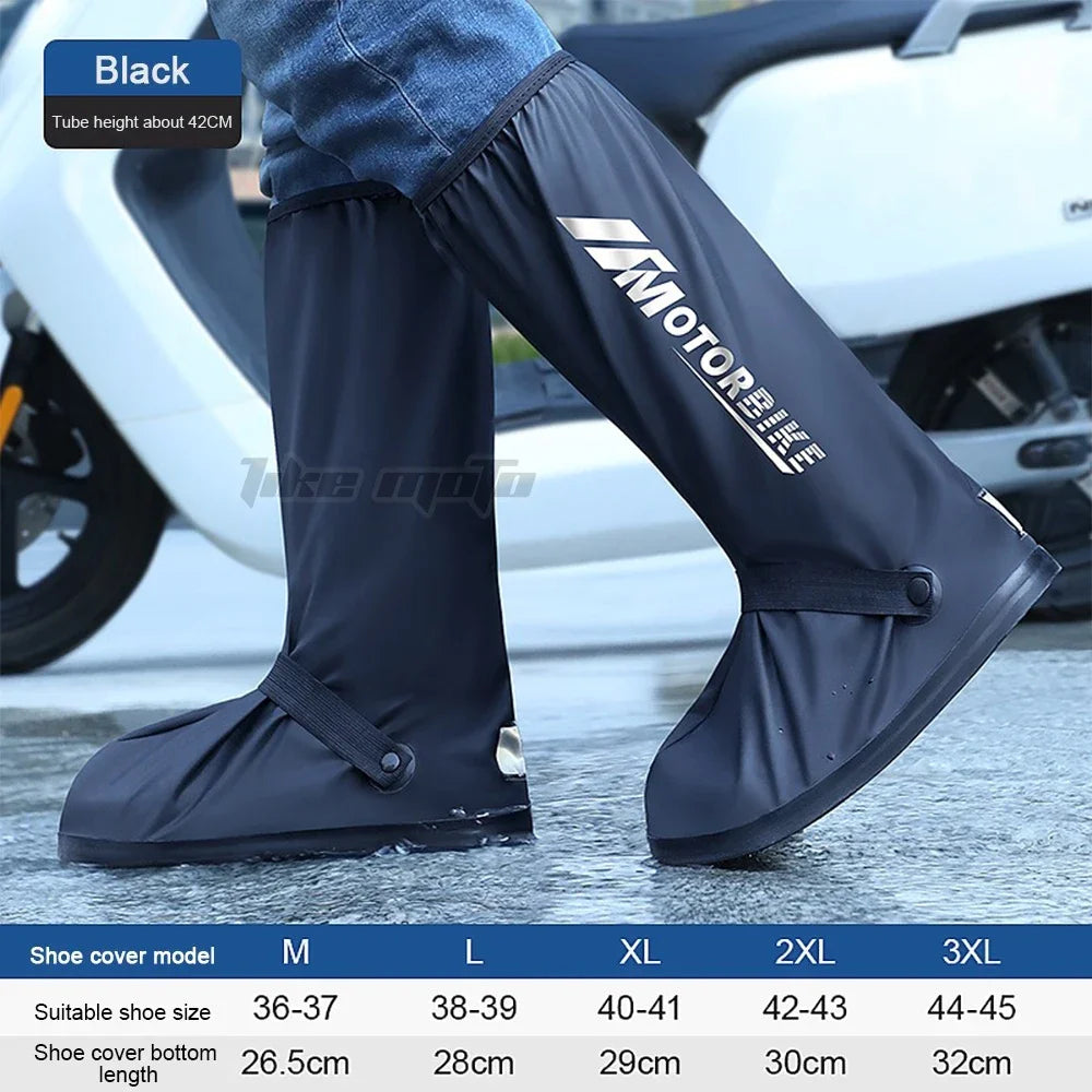 Motorcycle High Rain Boots Waterproof Reflective Snowy Non-Slip Footwear Motorbike Cycling Bike Reusable Rainproof Shoes Cover