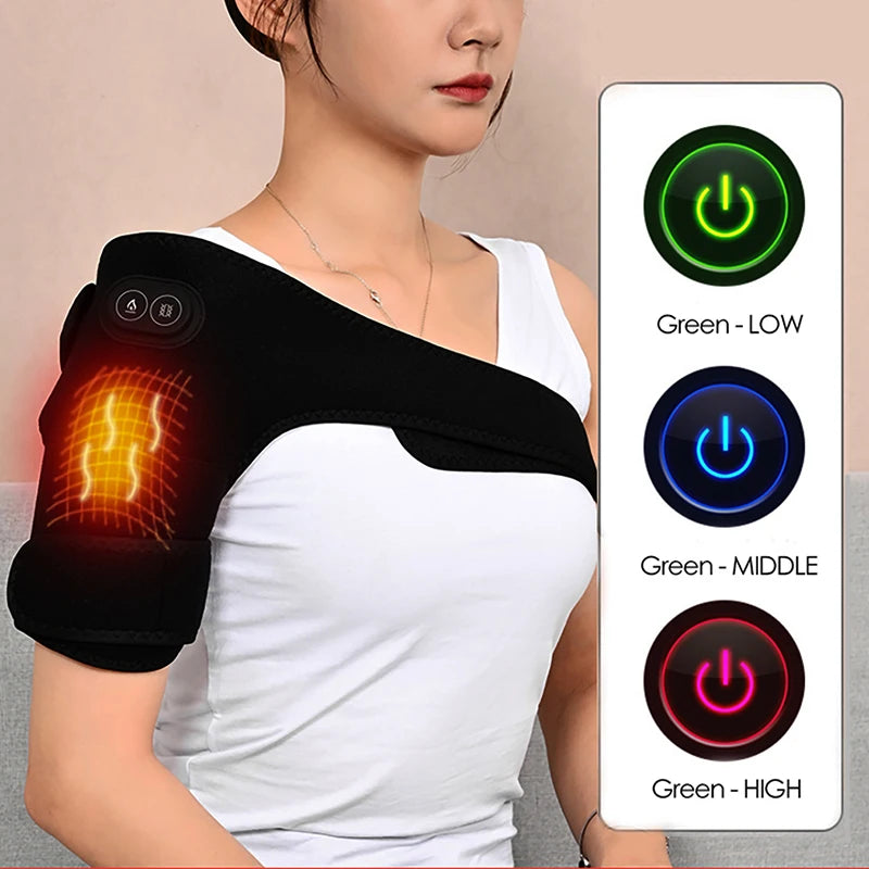 USB Electric Shoulder Brace Heated Knee Massager Vibration Massage Black Support Strap with Adjustable Three Levels of Heating