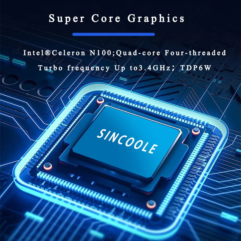 Sincoole Mini PC，Intel 12th N100 Mini PC 16GB DDR4 512GB 4K UHD Dual HDMI Dual Band WiFi Windows 11 pro Mini Computer
